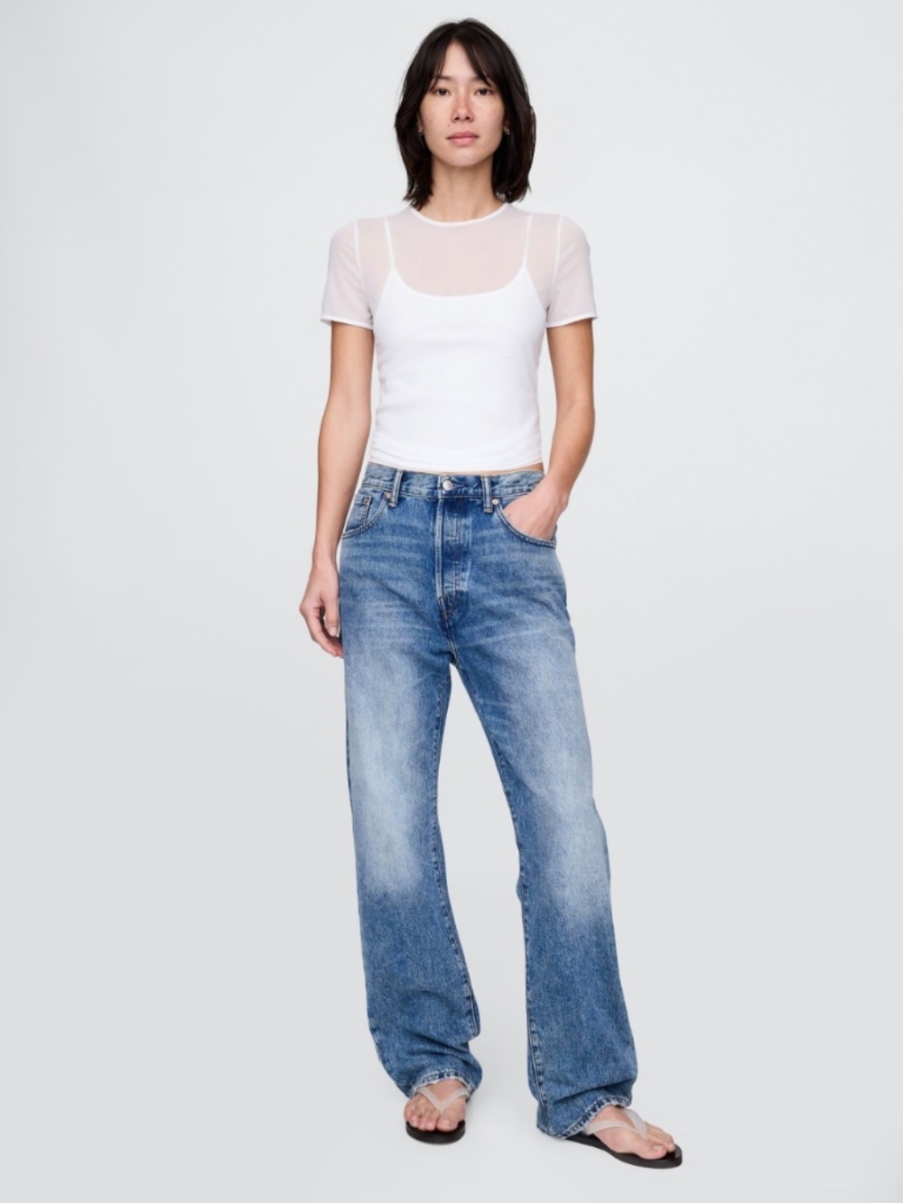 NWT The GAP White Mesh Crop T-Shirt Size M